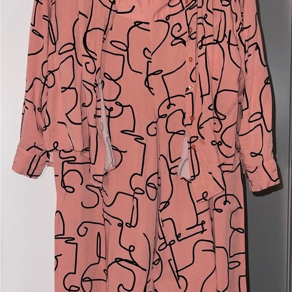 Elloqui Pink Abstract Print Button-Up Shirt and Pant Set - Picture 3 of 4